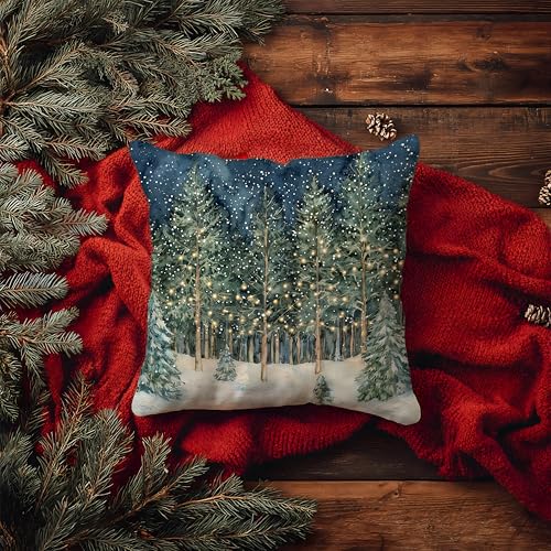 BUJSP Rustic Christmas Forest Pillow Covers 18x18, Farmhouse Christmas Decor, Xmas Winter Snowflake Forest Decorative Throw Pillow Covers for Home Bedroom Living Room - Image 5