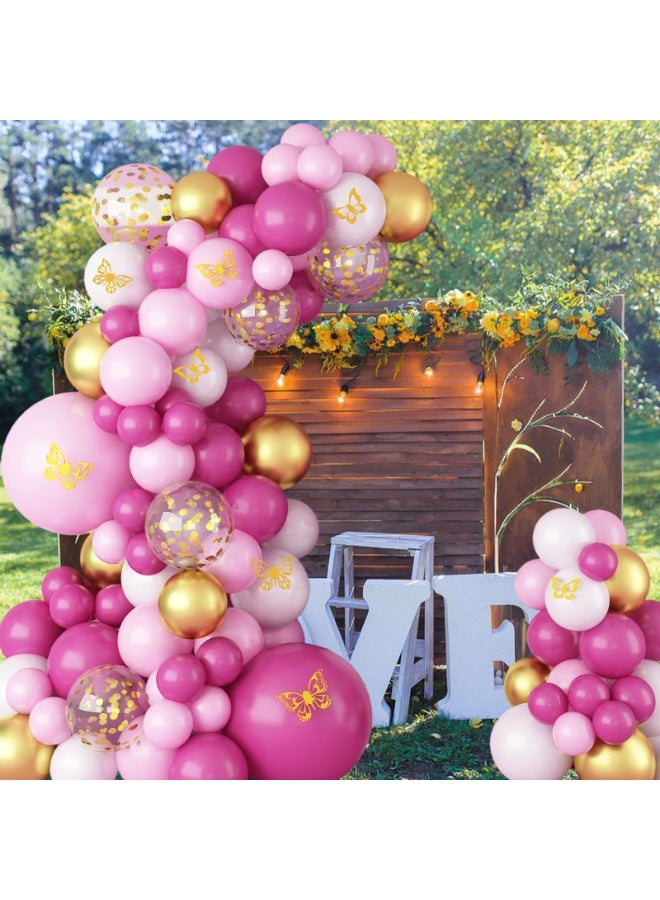 123pcs Premium Pink Balloons Set with Gold Accents & Light Pink Balloons for Birthday Party Decoration – Includes 18/12/10/5-Inch Balloons in Deep Pink, Light Pink, White & Gold, Gold Butterfly Stickers, Adhesive Tape & Balloon Strip – Perfect for Birthday Balloons, Balloons Decoration Set & Party Celebrations - Image 5