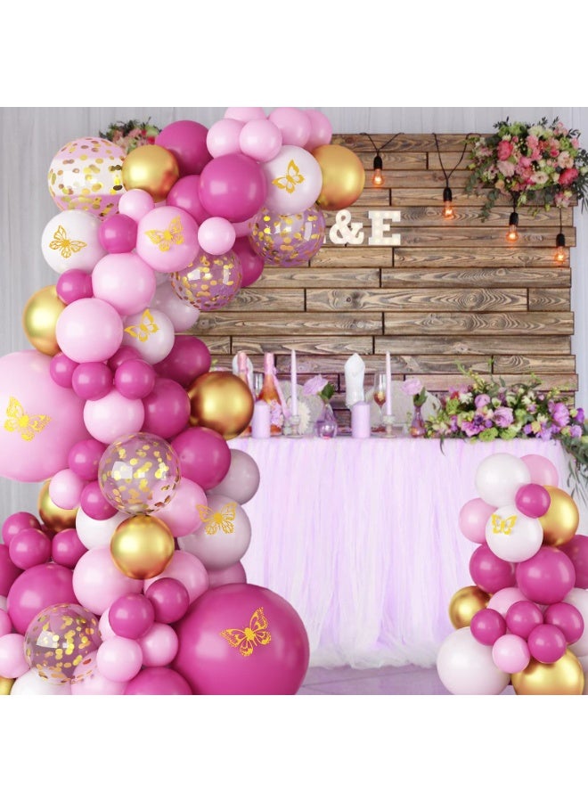123pcs Premium Pink Balloons Set with Gold Accents & Light Pink Balloons for Birthday Party Decoration – Includes 18/12/10/5-Inch Balloons in Deep Pink, Light Pink, White & Gold, Gold Butterfly Stickers, Adhesive Tape & Balloon Strip – Perfect for Birthday Balloons, Balloons Decoration Set & Party Celebrations - Image 4
