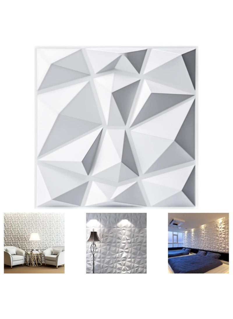 AUTOYSUR Decorative 3D Wall Panels in Diamond Design, 3D Wall Panels, PVC 3D Wall Panel Diamond, 3D Textured Wall Panels, for Interior Wall Decor, 50 * 50cm Matt White (12 Pack) (White)  - Image 1