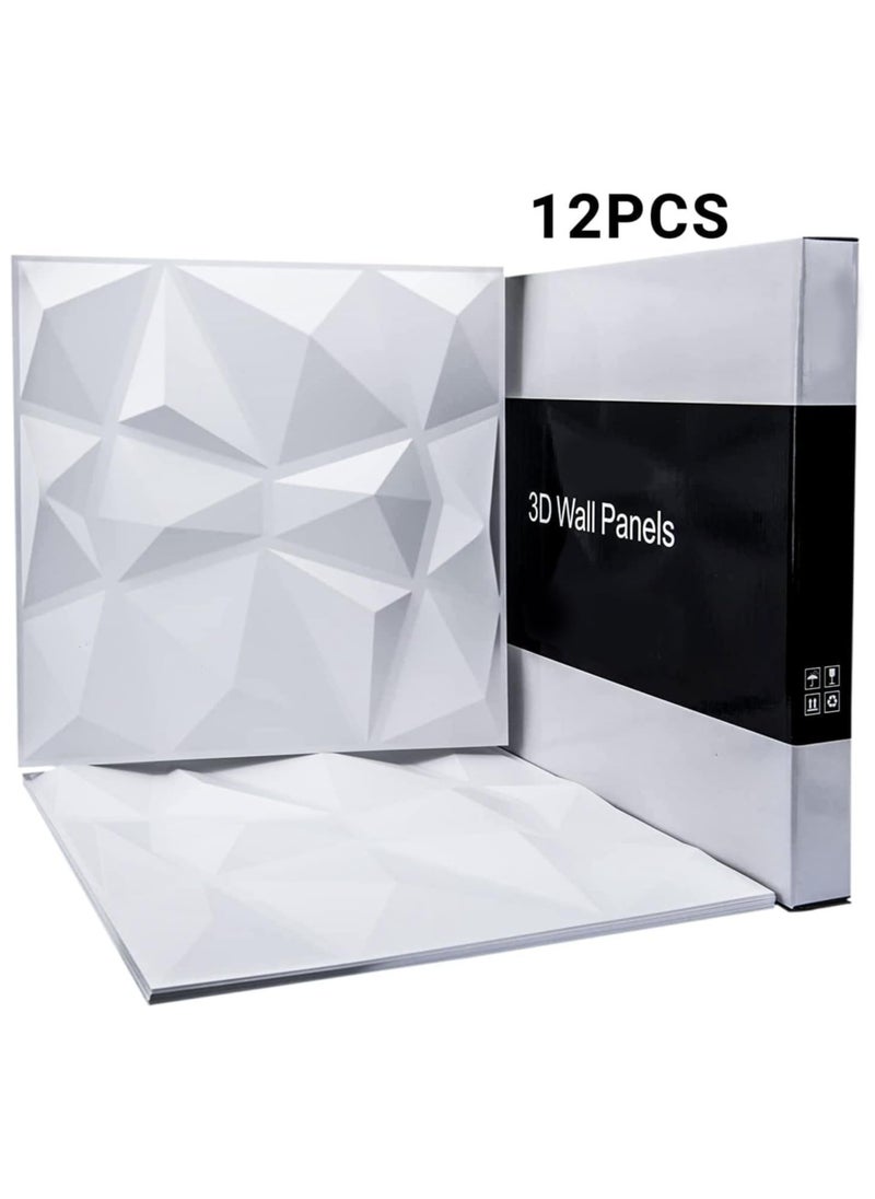 AUTOYSUR Decorative 3D Wall Panels in Diamond Design, 3D Wall Panels, PVC 3D Wall Panel Diamond, 3D Textured Wall Panels, for Interior Wall Decor, 50 * 50cm Matt White (12 Pack) (White)  - Image 3