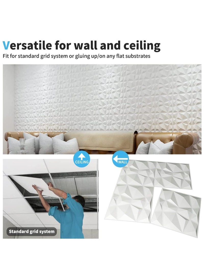 AUTOYSUR Decorative 3D Wall Panels in Diamond Design, 3D Wall Panels, PVC 3D Wall Panel Diamond, 3D Textured Wall Panels, for Interior Wall Decor, 50 * 50cm Matt White (12 Pack) (White)  - Image 5