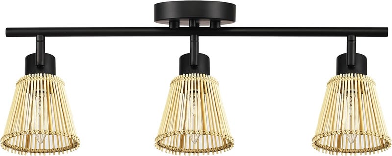 Globe Electric 3-Light Track Lighting Kit, Matte Black, Bamboo Shades, 3 Bulb Kitchen Light, E12 Socket - Image 1