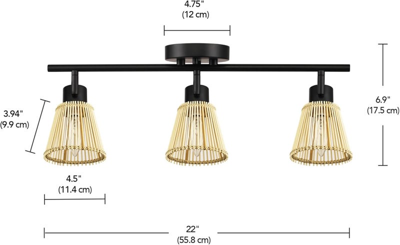 Globe Electric 3-Light Track Lighting Kit, Matte Black, Bamboo Shades, 3 Bulb Kitchen Light, E12 Socket - Image 2