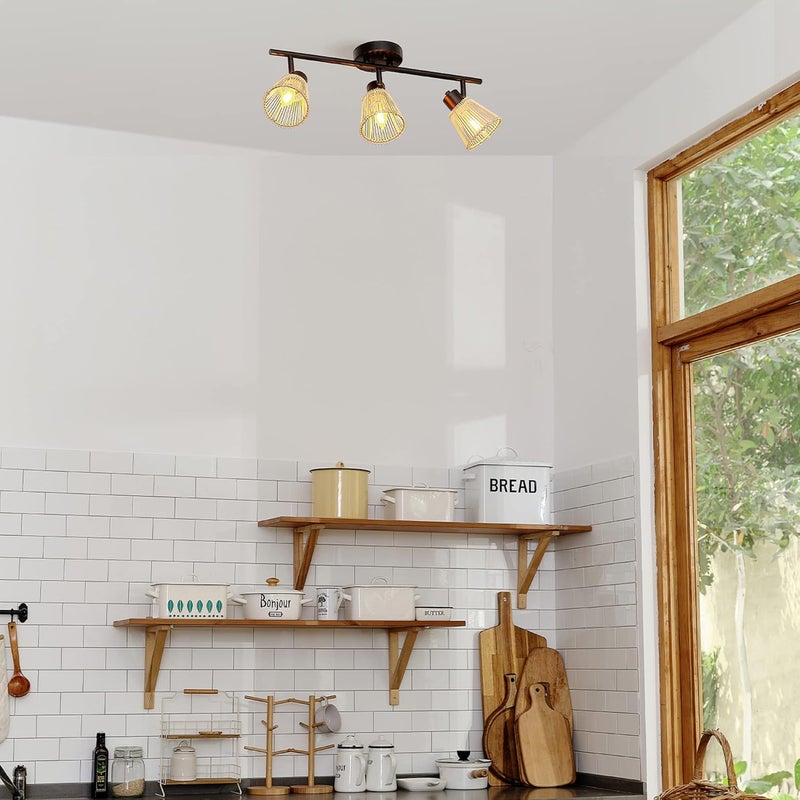 Globe Electric 3-Light Track Lighting Kit, Matte Black, Bamboo Shades, 3 Bulb Kitchen Light, E12 Socket - Image 5
