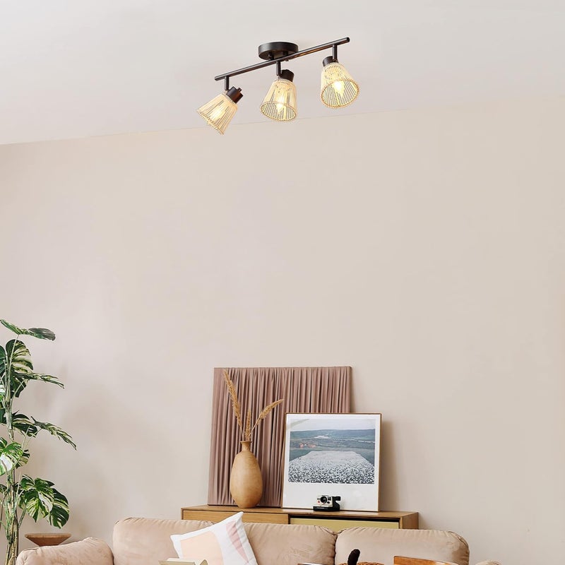 Globe Electric 3-Light Track Lighting Kit, Matte Black, Bamboo Shades, 3 Bulb Kitchen Light, E12 Socket - Image 4