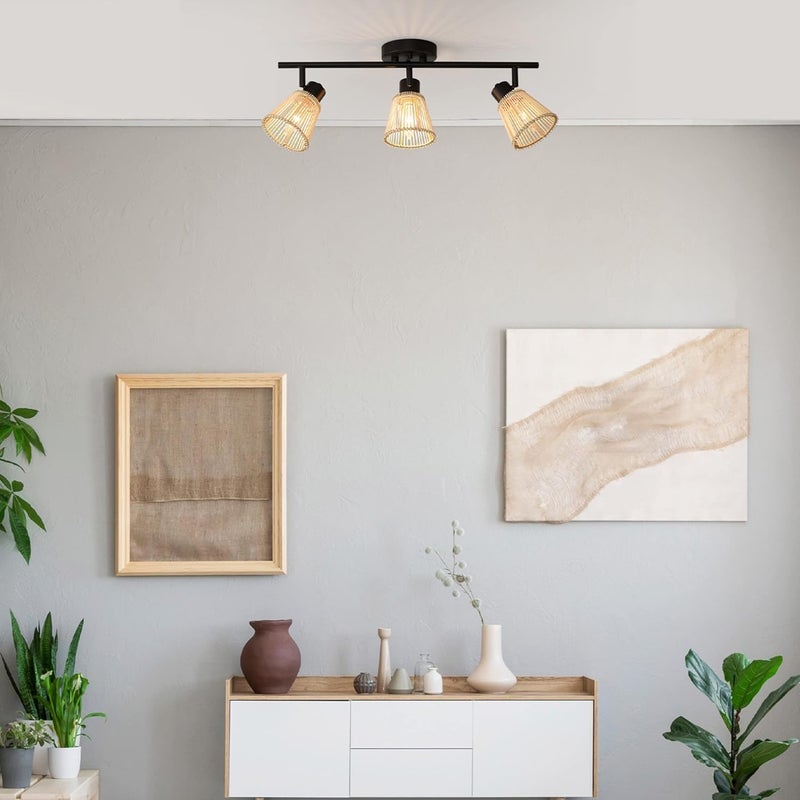 Globe Electric 3-Light Track Lighting Kit, Matte Black, Bamboo Shades, 3 Bulb Kitchen Light, E12 Socket - Image 3