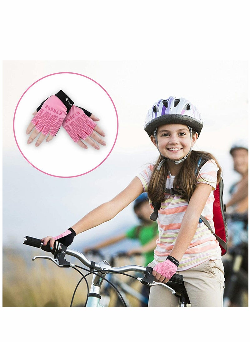 Generic Breathable Kids Fingerless Cycling Gloves - Non-Slip Shock-Absorbing Half Finger Sports Gloves for Boys & Girls, Perfect for Biking, Fishing, Skating & Climbing (Pink)  - Image 2