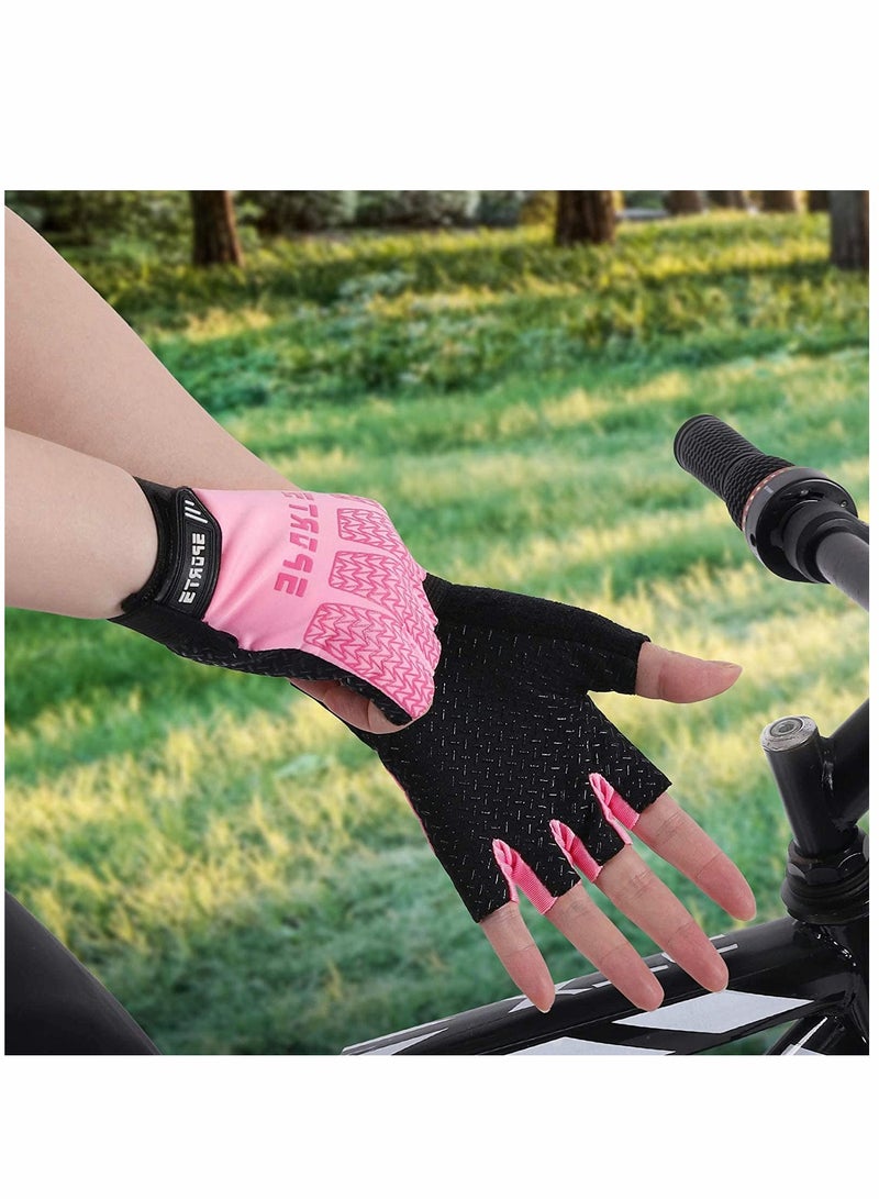 Generic Breathable Kids Fingerless Cycling Gloves - Non-Slip Shock-Absorbing Half Finger Sports Gloves for Boys & Girls, Perfect for Biking, Fishing, Skating & Climbing (Pink)  - Image 3