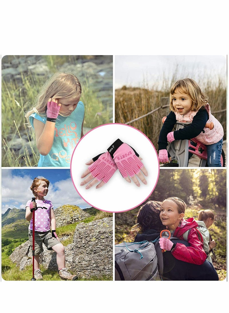 Generic Breathable Kids Fingerless Cycling Gloves - Non-Slip Shock-Absorbing Half Finger Sports Gloves for Boys & Girls, Perfect for Biking, Fishing, Skating & Climbing (Pink)  - Image 4