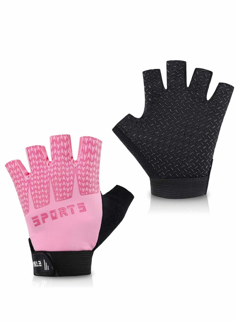 Generic Breathable Kids Fingerless Cycling Gloves - Non-Slip Shock-Absorbing Half Finger Sports Gloves for Boys & Girls, Perfect for Biking, Fishing, Skating & Climbing (Pink)  - Image 1