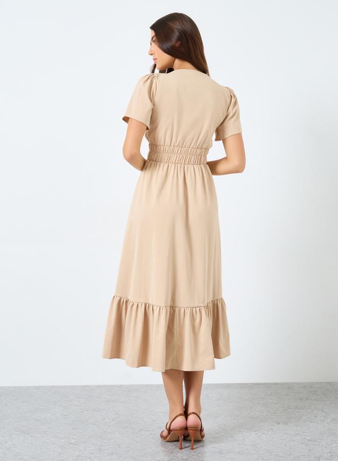 ستايلي فستان ميدي بأكمام قصيرة وتصميم طبقات - Image 5