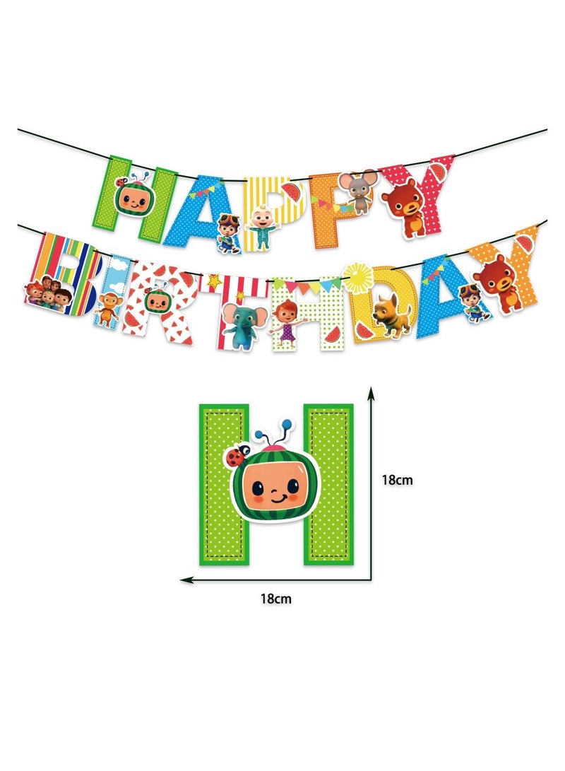 CocoMelon Theme Birthday Party Decoration Box - Cocomelon Birthday Party Supplies, Birthday Party Decorations Include Happy Birthday Banner, Cake topper, Hanging Swirls, Latex Balloons