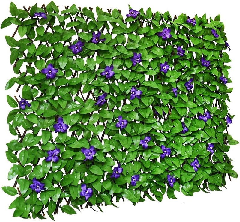 SUMYMERY Expandable Fence Privacy Screen for Balcony Patio Outdoor,Decorative Faux Ivy Fencing Panel,Artificial Hedges (Single Sided Leaves) (2, Green Flowers) - Image 1