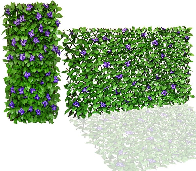 SUMYMERY Expandable Fence Privacy Screen for Balcony Patio Outdoor,Decorative Faux Ivy Fencing Panel,Artificial Hedges (Single Sided Leaves) (2, Green Flowers) - Image 5