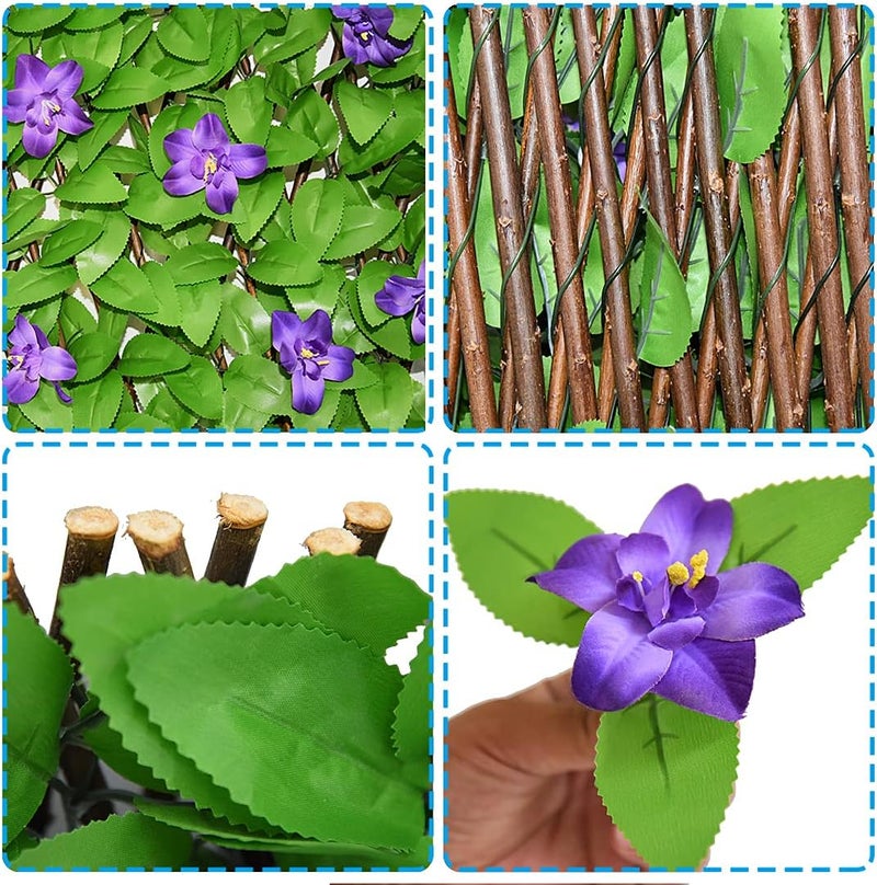 SUMYMERY Expandable Fence Privacy Screen for Balcony Patio Outdoor,Decorative Faux Ivy Fencing Panel,Artificial Hedges (Single Sided Leaves) (2, Green Flowers) - Image 3