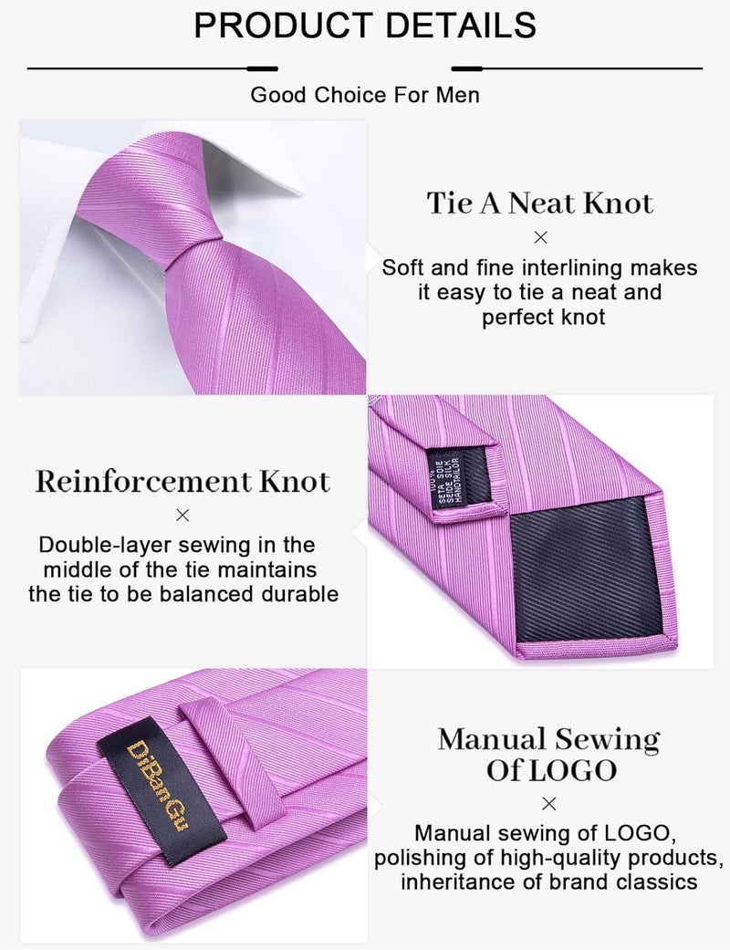 DiBanGu Mens Silk Necktie Solid Color Tie and Pocket Square Cufflink Tie Clip Set Woven Plain Ties for Men Wedding Party - Image 5