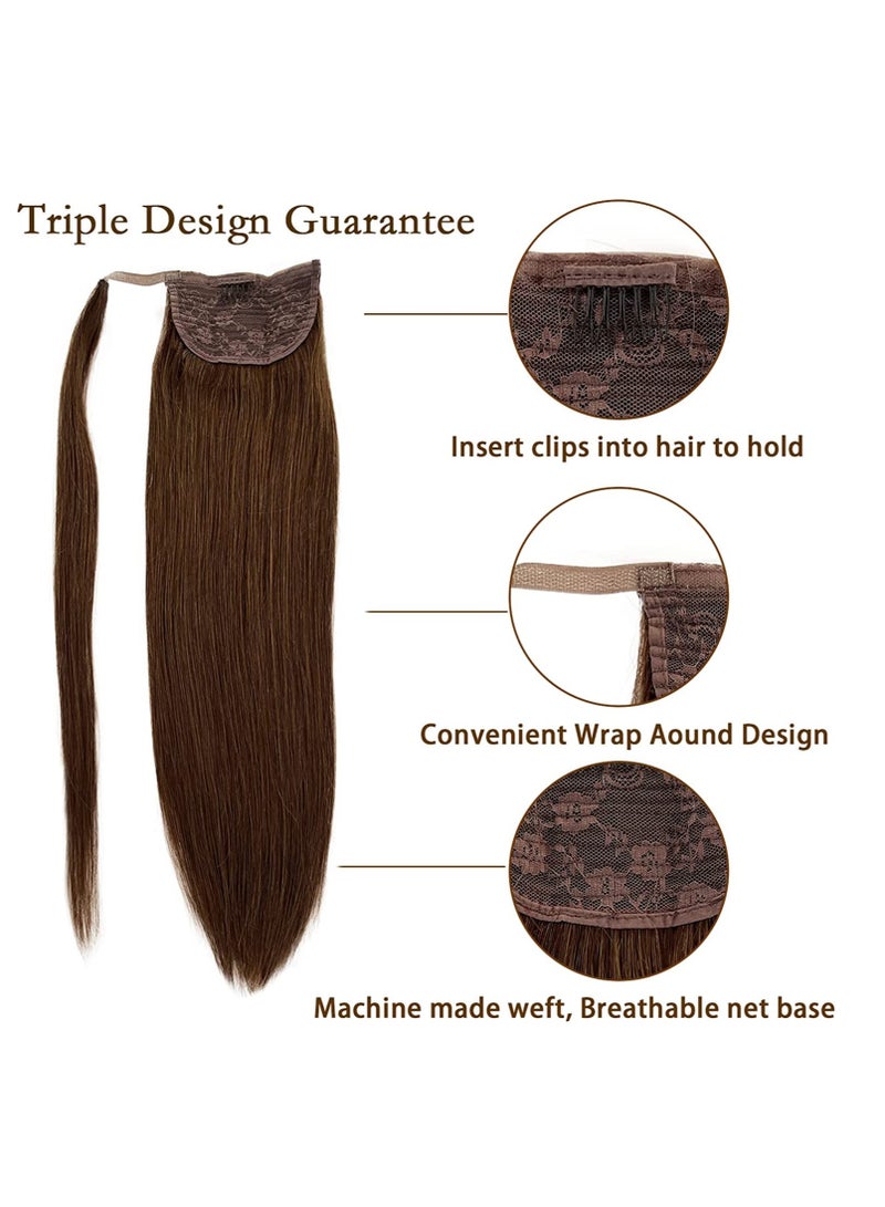 إستيل وصلات شعر بشري ذيل حصان طويل مستقيم لتطويل ذيل الحصان للنساء السود 22 بوصة 80 جرام ذيل حصان ملتف حول ذيل حصان بشري مزدوج اللون رقم 4 - Image 5