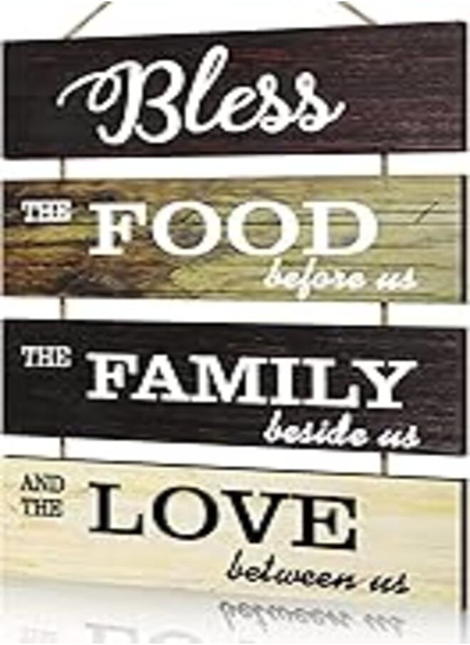 Jetec Jetec Bless Hanging Wall Sign Large Hanging Wall Sign Rustic Wooden Family Food Love Sign Decor Hanging Wood Wall Decoration for Kitchen Dining Room Living Room Bedroom Outdoor (Retro Color) 