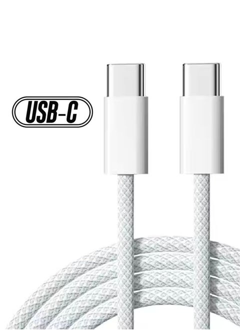 USB-C to USB-C Charging Cable – 60W Fast Charge, Braided, 1m White – Compatible with iPhone 15/16, iPad, MacBook, Samsung