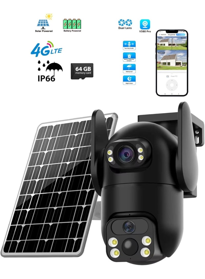 TIGER 2× 6MP Dual Lens Outdoor Security Cameras – 360° Wireless PTZ IP CCTV with 4G SIM, Solar Powered, Human Detection, Night Vision, Two-Way Audio, 64GB SD, V380 Pro App, Weatherproof for Home, Garden, Villa, Office - Image 1