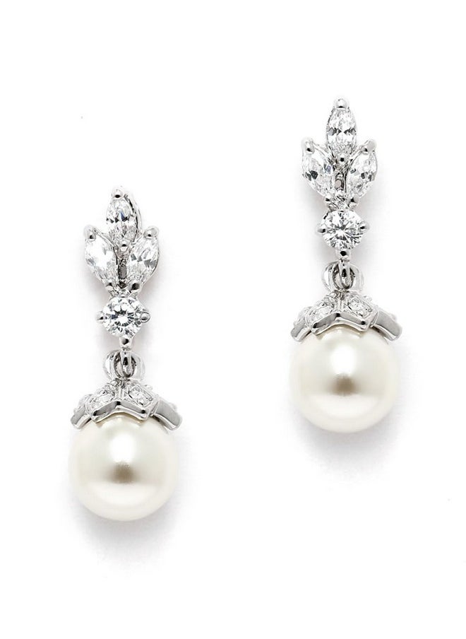 Mariell Petite Pearl Drop Wedding Earrings, 8Mm Ivory Shell Pearls, Cubic Zirconia Crystal And Pearl Earrings For Brides, Bridesmaid, Prom And Mother Of The Bride  - Image 1