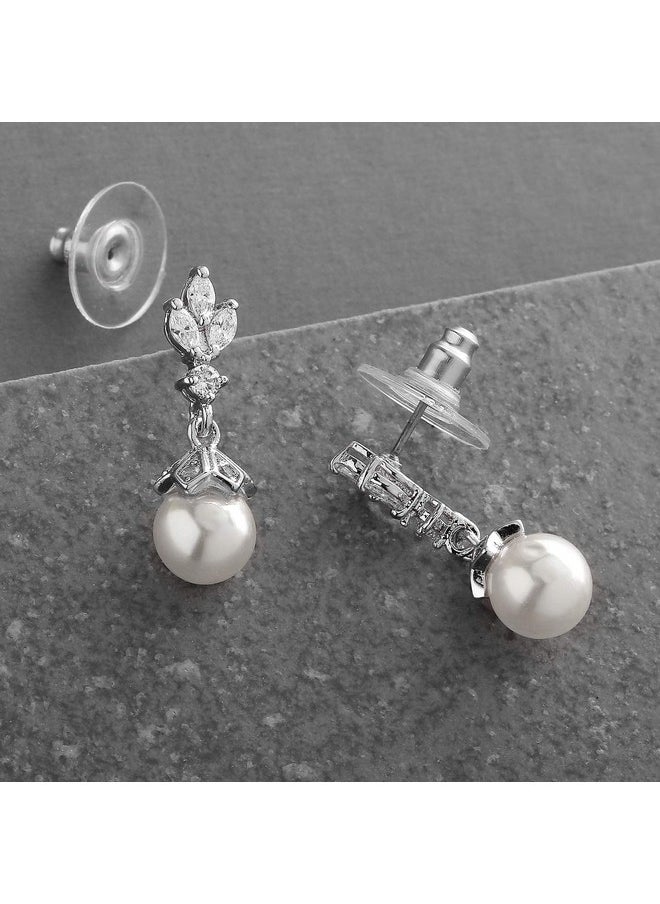 Mariell Petite Pearl Drop Wedding Earrings, 8Mm Ivory Shell Pearls, Cubic Zirconia Crystal And Pearl Earrings For Brides, Bridesmaid, Prom And Mother Of The Bride  - Image 3