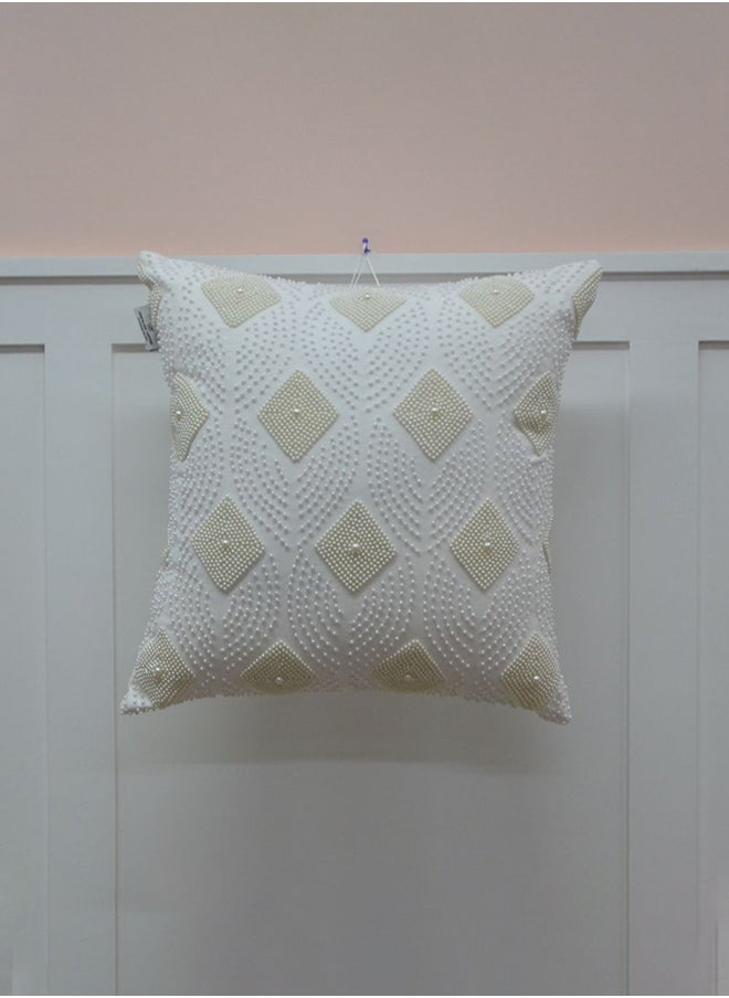 DANUBE HOME Gleam Cotton Duck Cushion Decorative Sofa Throw Pillow Covers Luxury Style Cushion Case Pillow With Moti Hand Work Off White 45X45Cm  - Image 1