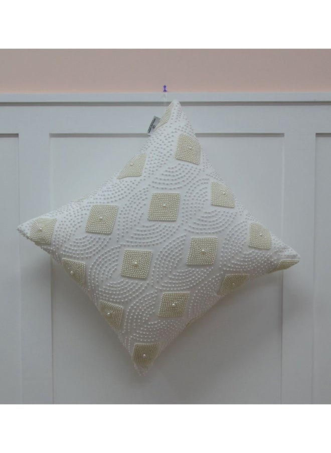 DANUBE HOME Gleam Cotton Duck Cushion Decorative Sofa Throw Pillow Covers Luxury Style Cushion Case Pillow With Moti Hand Work Off White 45X45Cm  - Image 2
