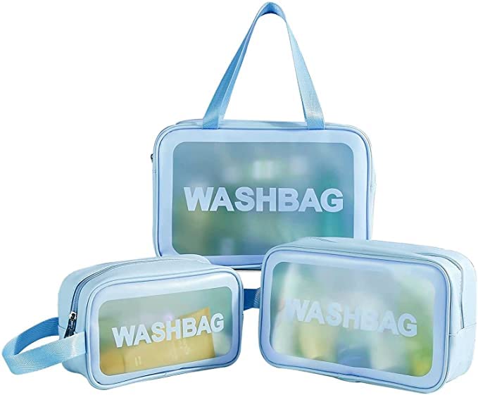 Moxtiza Makeup Pouch Set Travel Toiletries Bag Cosmetic Makeup Pouch Wash Bags Portable Organiser Case Carry Pouch for Women BathroomSky Blue - Image 1