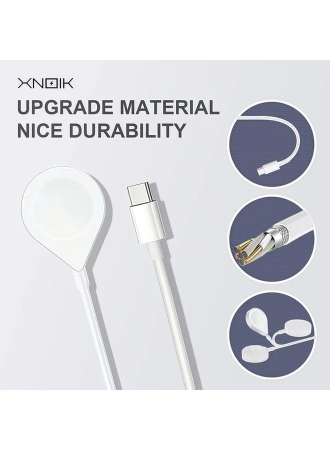 White Magnetic USB C Charging Cable For Apple Watch Fast Wireless Charger Compatible With Series Ultra 10 9 8 7 6 5 4 3 2 SE - Image 2