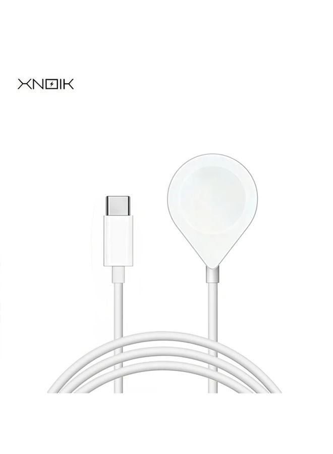 White Magnetic USB C Charging Cable For Apple Watch Fast Wireless Charger Compatible With Series Ultra 10 9 8 7 6 5 4 3 2 SE - Image 1