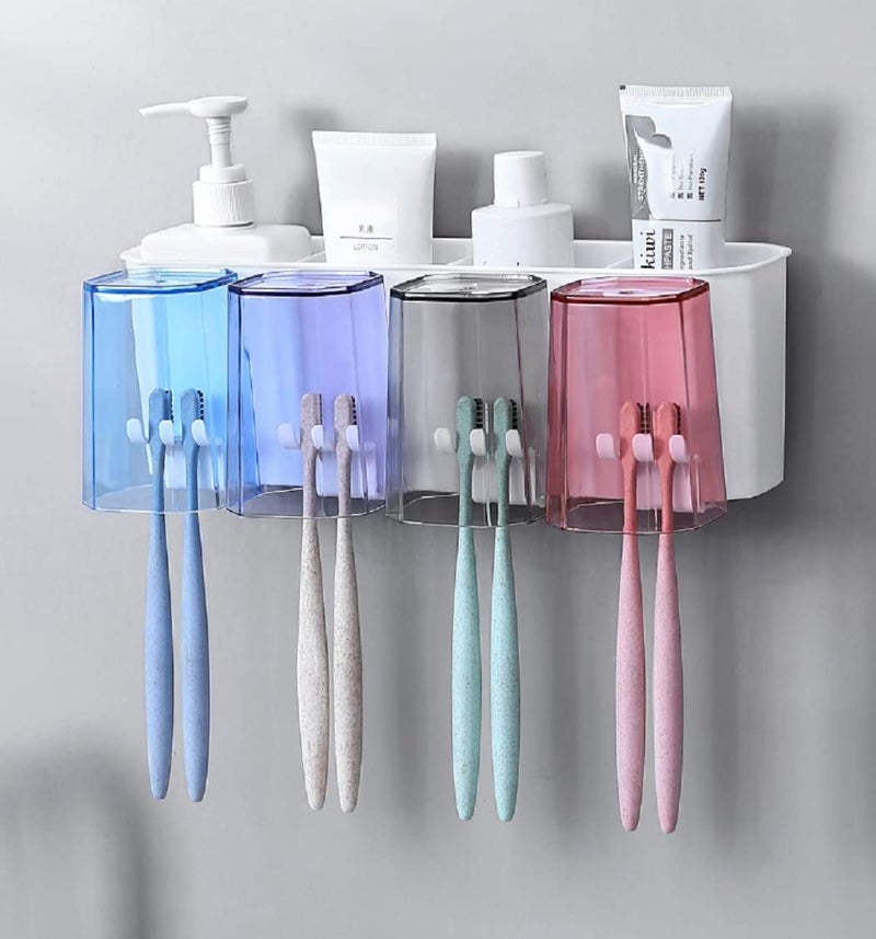 LXOICE Plastic Toothbrush Holder Wall Mounted, Toothbrush Holders For Bathroom, Brush Holder For Bathroom Wall Mounted, Bathroom Organizer (4 Cup, White) - Image 1