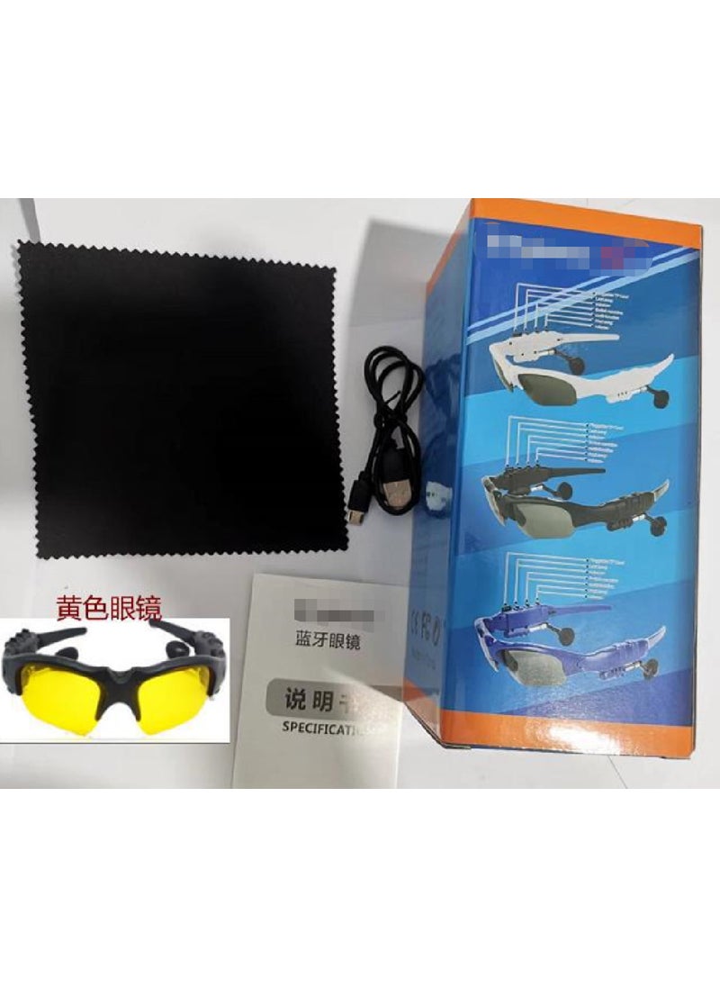 Generic Bluetooth Glasses Earphones 4.1 Wireless Sport Sunglasses Polarized Fashionable Smart Glasses Audio Output For Music Yellow + color box 