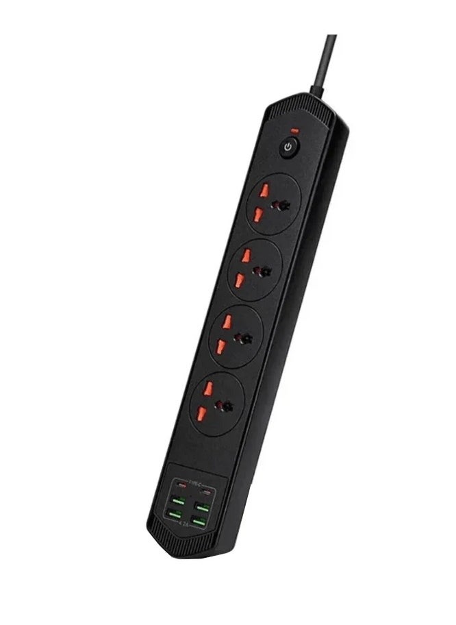ويكوم سلك تمديد طاقة 2 متر، 4 منافذ تيار متردد مع 4 منافذ USB ومنفذين من النوع C للمكتب المنزلي وأجهزة الكمبيوتر والإلكترونيات، أسود  - Image 1