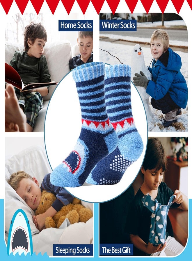 Welwoos Kids Boys Toddlers Fuzzy Slipper Socks with Grips Non Slip Warm Fluffy Winter Thick Fun Cozy Crew Hospital Gripper Socks 6 Pairs Christmas Gifts Stocking Stuffers (Animal & Cars,4-7 Years) - Image 2