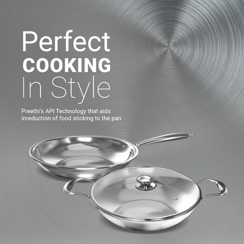 Preethi Metallica Collection Triply Stainless Steel Milk Pan with Glass Lid 16 cm Gas Induction Compatible Metal Spatula Friendly 1 Liter - Image 5