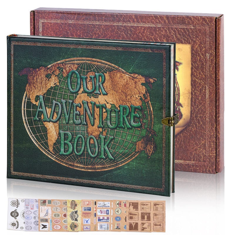 FEIYU BUY Adventure Book Scrapbook Travel Diary Photo Book with Embossed Letter Cover  Large DIY Handmade Memory Photo Album for Anniversary Wedding Baby Shower GraduationDarkolivegreen 