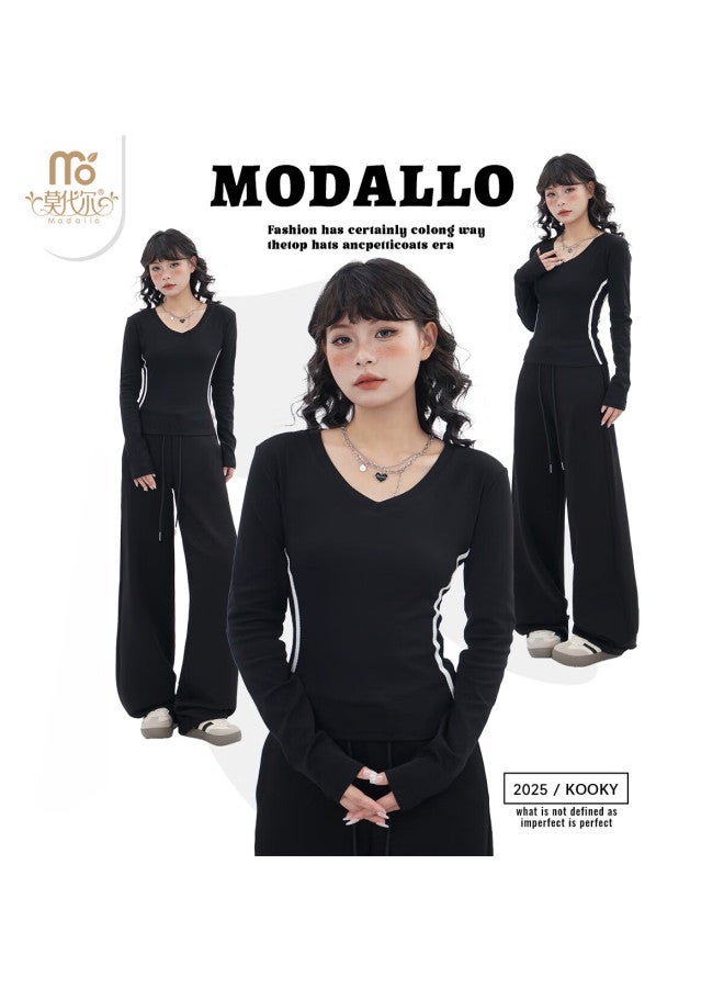 Modal V-neck Autumn Winter New Style Slim Fit Long Sleeve T-shirt Warm Base Layer Top - Image 2