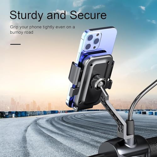 Glangeh Bike Mobile Stand | Universal Handlebar/Mirror Mount Phone Holder for Bikes & Scooters | 360° Rotatable & Shock-Absorbent Clamp | Fits 4.7″-7.2″ Smartphones (Black) - Image 4
