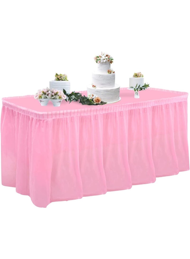 Mordely Pink Plastic Table Skirt & Tablecloth Set, 14FT Disposable Table Skirting Includes Table Cover for Rectangle Table, Birthday Party, Baby Shower Decorations - Image 1