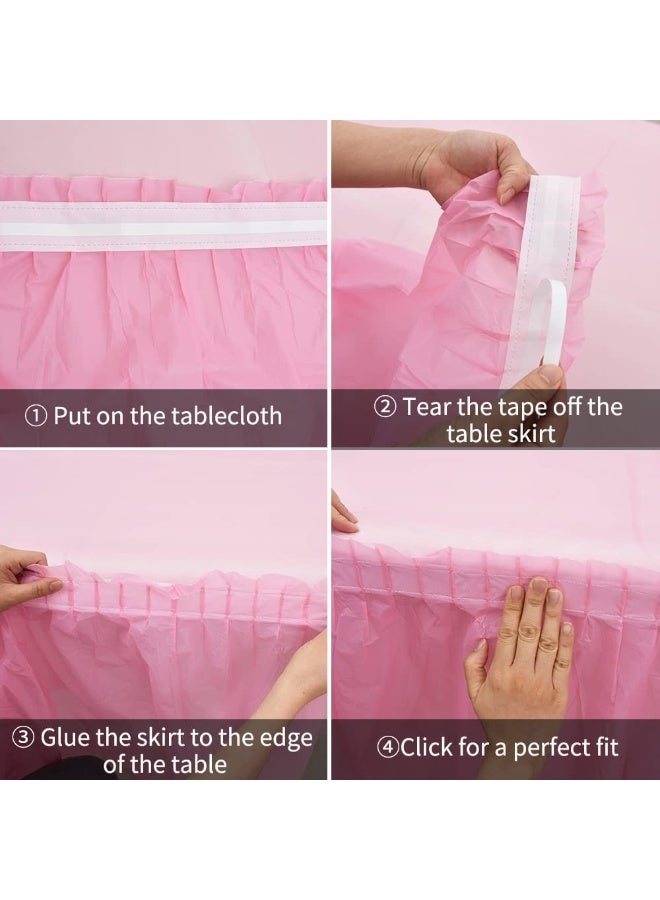 Mordely Pink Plastic Table Skirt & Tablecloth Set, 14FT Disposable Table Skirting Includes Table Cover for Rectangle Table, Birthday Party, Baby Shower Decorations - Image 4
