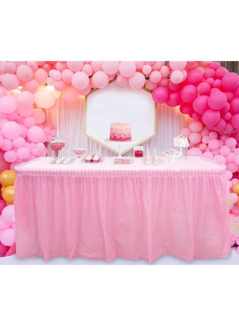 Mordely Pink Plastic Table Skirt & Tablecloth Set, 14FT Disposable Table Skirting Includes Table Cover for Rectangle Table, Birthday Party, Baby Shower Decorations - Image 3