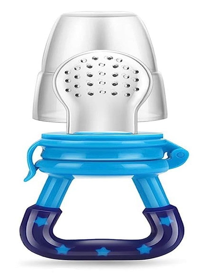 TrifleArte Combo of Feeding Bottle with Spoon & Fruit Feeder Pacifier | Food Feeder with Rattle & Spoon | Spoon Squeeze Feeder | Silicone Baby Feeding Spoon | Blue Color - Image 2