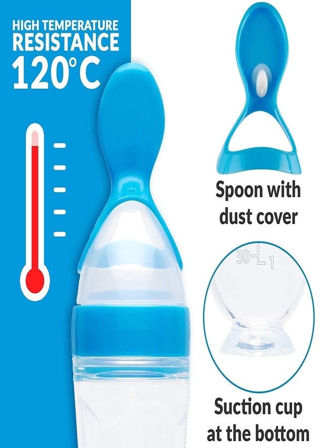 TrifleArte Combo of Feeding Bottle with Spoon & Fruit Feeder Pacifier | Food Feeder with Rattle & Spoon | Spoon Squeeze Feeder | Silicone Baby Feeding Spoon | Blue Color - Image 5