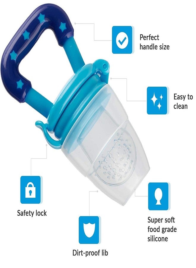 TrifleArte Combo of Feeding Bottle with Spoon & Fruit Feeder Pacifier | Food Feeder with Rattle & Spoon | Spoon Squeeze Feeder | Silicone Baby Feeding Spoon | Blue Color - Image 3