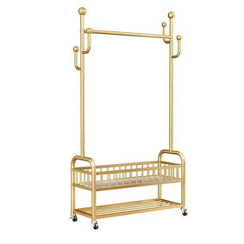 MAIKUNI Garment Racks,on wheels,movable,Double Decker,Sturdy Metal Frame,Available for both domestic and commercial use,for Hanging Organizers Clothes,Coats,Skirts,Shoes,Bags,Scarf,Neckties (gold, S) - Image 1