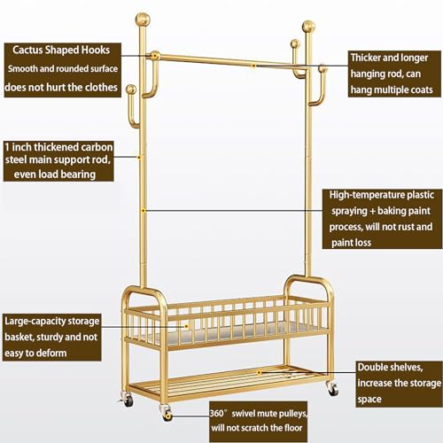MAIKUNI Garment Racks,on wheels,movable,Double Decker,Sturdy Metal Frame,Available for both domestic and commercial use,for Hanging Organizers Clothes,Coats,Skirts,Shoes,Bags,Scarf,Neckties (gold, S) - Image 3