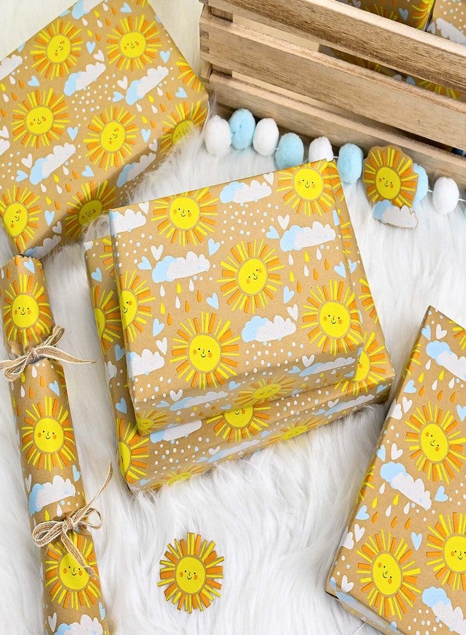 MAYPLUSS Kraft Baby Shower Wrapping Paper, Recyclable Sunshine, Cloud & Heart Design Baby Gift Wrap Paper for Children Birthday, Party, Holiday, Gift Wrapping Paper,Mini Roll (17in x 33Ft,46.8sq.ft) - Image 3