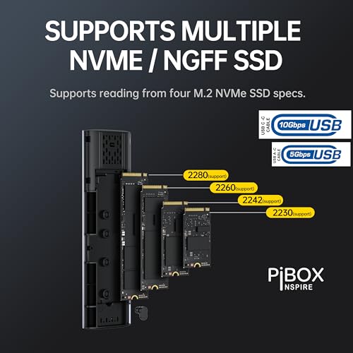 pibox India NVME M2 Enclosure, PiBOX India NVMe/NGFF SATA Dual Protocol SSD Enclosure - USB 3.2 10Gbps, Tool-Free M.2 NVMe Case, PCI-E NVMe Reader, USB-C, Supports M & B&M Keys, 2230/2242/2260/2280 SSD RTL9210B - Image 4